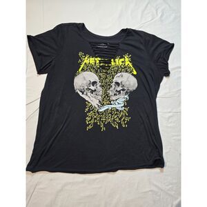 Torrid Metallica Black/Yellow Skulls Size 3 Throwback Tee Slash Neckline - 122
